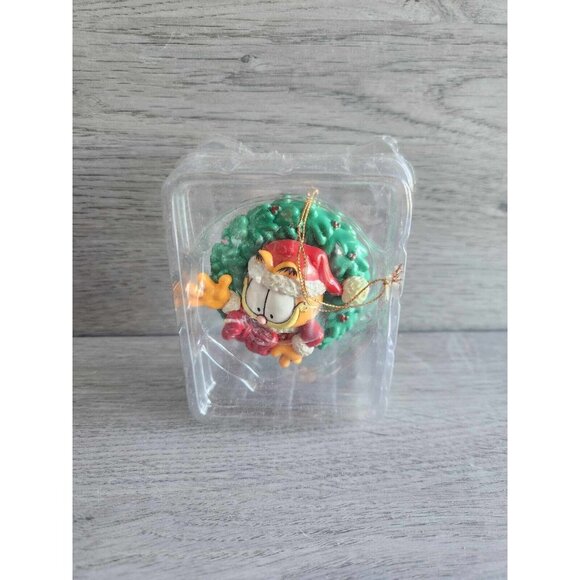 Vtg 1996 Garfield in Christmas Wreath w/Santa Hat Trim-A-Tree Ornament Paws - Picture 10 of 10